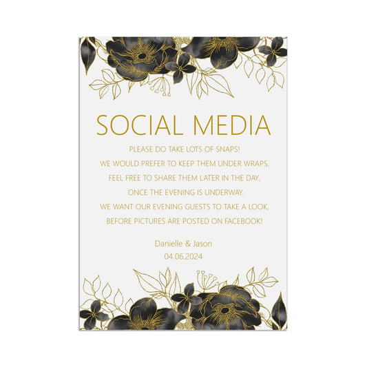  Social Media Photos, Black & Gold Wedding Sign Personalised Printed Sign In Sizes A5, A4 or A3 by PMPRINTED 