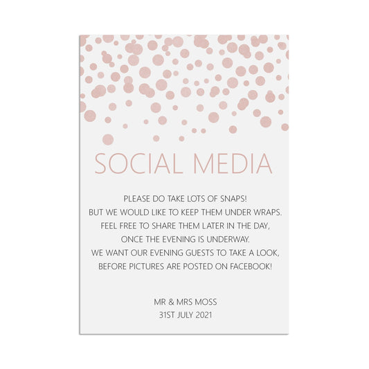 Social Media Wedding Sign, Blush Confetti Personalised A5, A4, Or A3 by PMPRINTED 