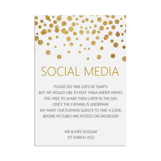  Social Media Wedding Sign, Personalised Gold Effect A5, A5 Or A3 by PMPRINTED 