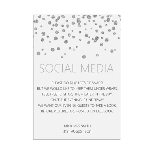  Social Media Wedding Sign, Silver Effect Personalised & Printed A5, A4 Or A3 by PMPRINTED 