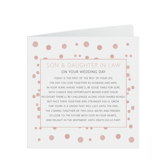  Son & Daughter In Law On Your Wedding Day Card, Blush Confetti 6x6 Inches In Size With A White Envelope by PMPRINTED 