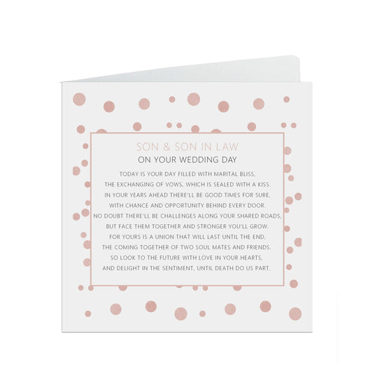  Son & Son In Law On Your Wedding Day Card, Blush Confetti 6x6 Inches With A White Envelope by PMPRINTED 