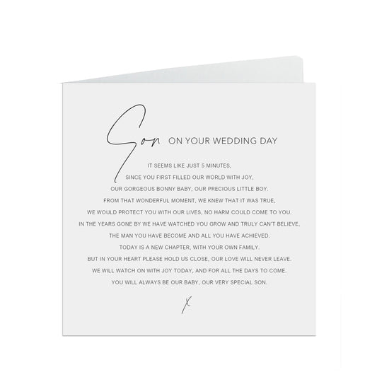  Son On Your Wedding Day Card, Black & White Minimalist 6x6 Inches In Size With A White Envelope by PMPRINTED 