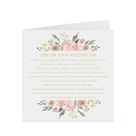  Son On Your Wedding Day Card, Blush Floral 6x6 Inches With A White Envelope by PMPRINTED 