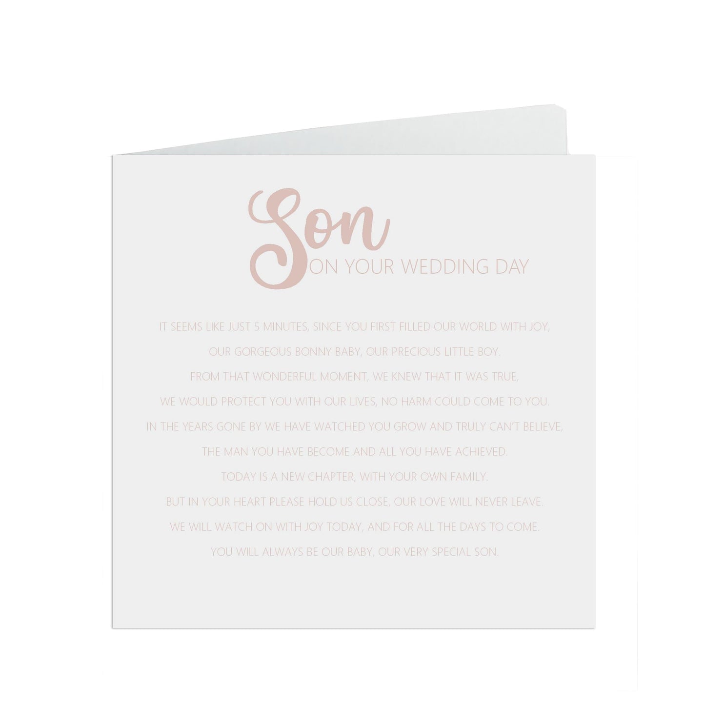  Son On Your Wedding Day Card, Rose Gold Effect 6x6 Inches In Size With A White Envelope by PMPRINTED 
