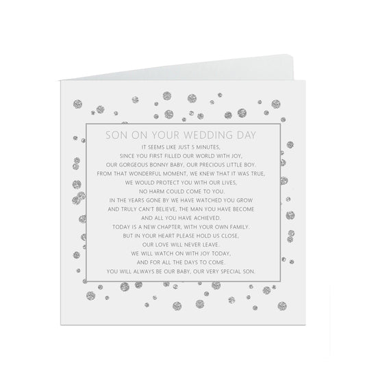  Son On Your Wedding Day Card, Silver Effect 6x6 Inches With A White Envelope by PMPRINTED 