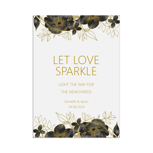  Sparkler Wedding Sign, Let Love Sparkle, Black & Gold Personalised Printed Sign In Sizes A5, A4 or A3 by PMPRINTED 