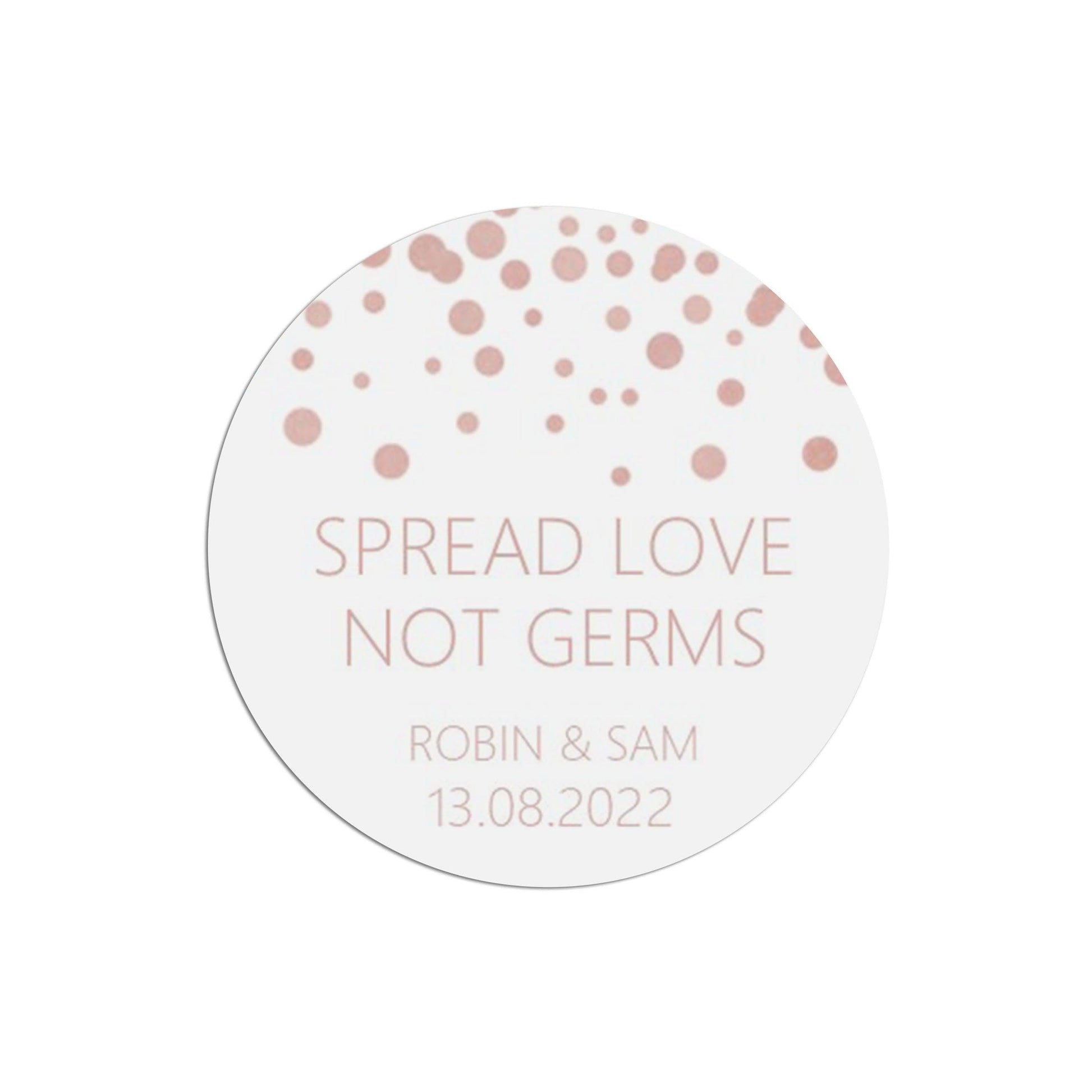  Spread Love Not Germs Wedding Stickers, Blush Confetti 37mm Round Personalised x 35 Stickers Per Sheet by PMPRINTED 