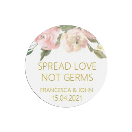  Spread Love Not Germs Wedding Stickers Blush Floral 37mm Round With Personalisation At The Bottom x 35 Stickers Per Sheet by PMPRINTED 