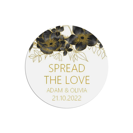 Spread The Love Black & Gold Stickers 37mm Round x 35 Personalised Stickers Per Sheet by PMPRINTED 