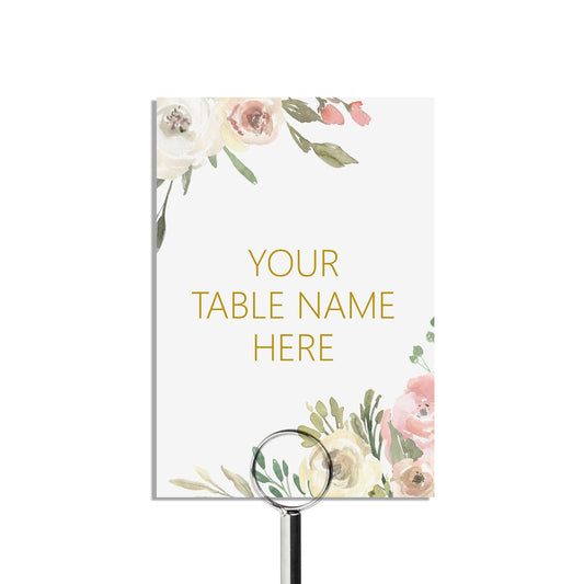  Table Name Cards, Blush Floral Custom Wording, 5x7 Inches by PMPRINTED 