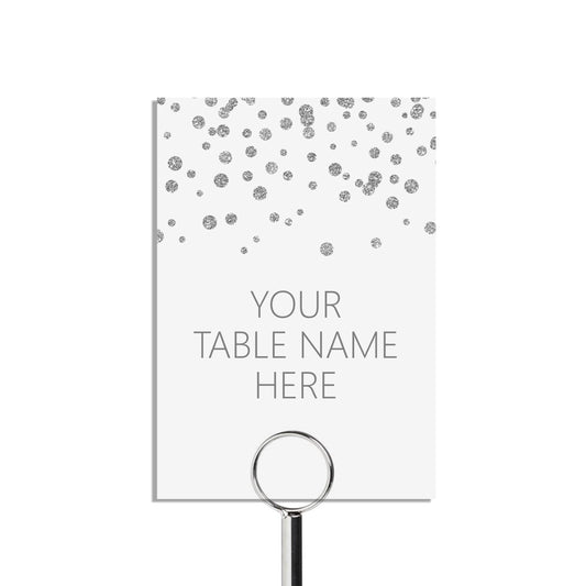  Table Name Cards, Silver Effect Custom Wording, 5x7 Inches by PMPRINTED 