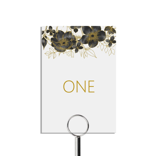  Table Number Cards. Black & Gold  Numbers 1-15 Plus Top Table 5x7 Inches by PMPRINTED 