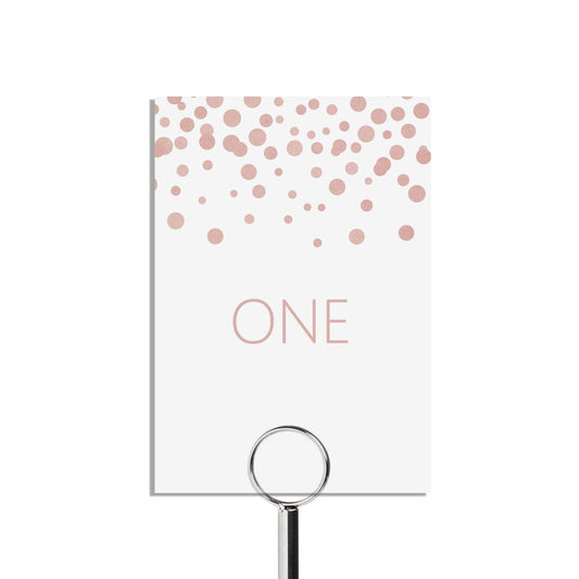  Table Number Cards Blush Confetti For Wedding Reception, Numbers 1-15 Plus Top Table 5x7 Inches by PMPRINTED 