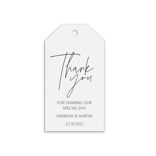  Thank You For Sharing Our Day Wedding Gift Tags Personalised Black & White, Sold In Packs Of 10 by PMPRINTED 