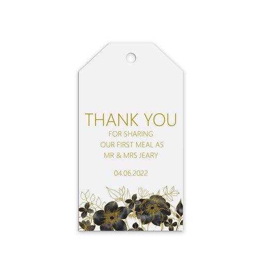  Thank You For Sharing Our First Meal, Black and Gold Cutlery Gift Tags, Personalised Pack Of 10 by PMPRINTED 