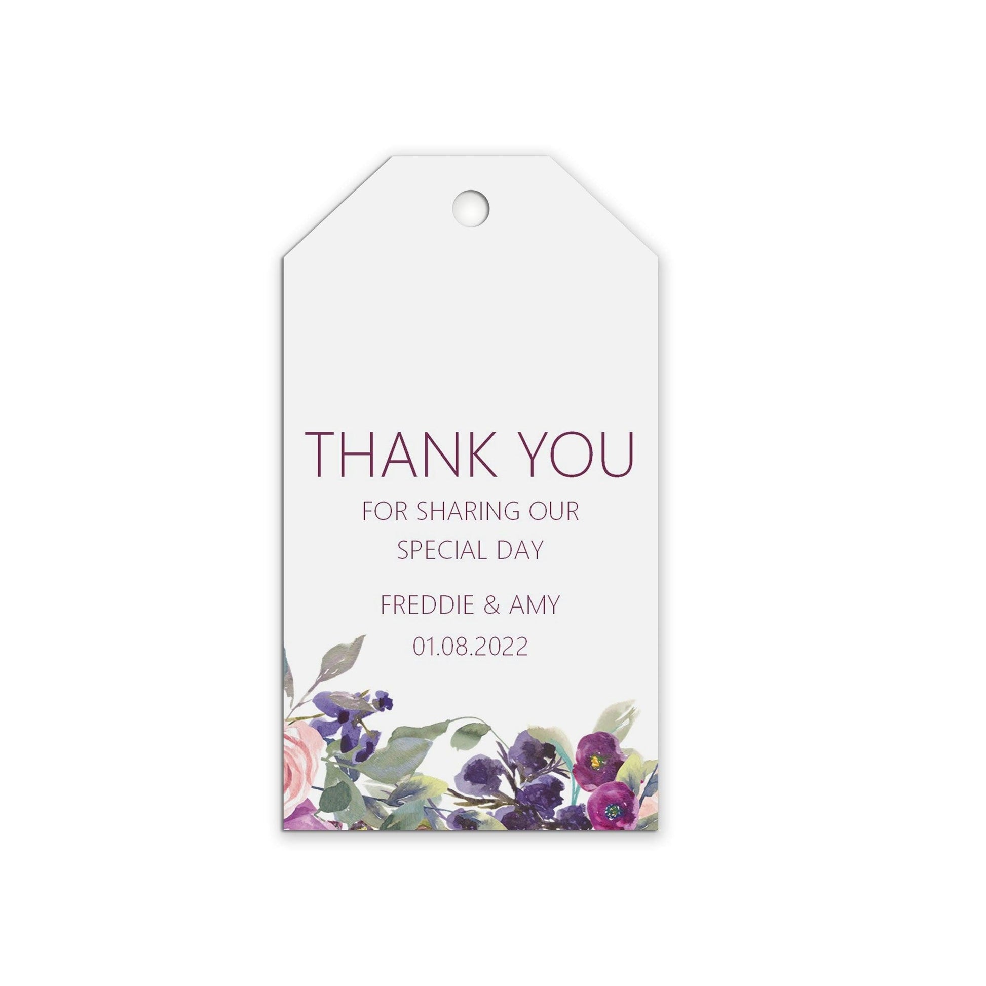  Thank You For Sharing Our Special Day Wedding Gift Tags, Purple Floral Personalised Pack Of 10 by PMPRINTED 