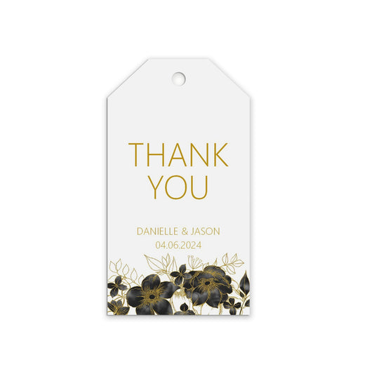  Thank You Gift Tags, Black & Gold Floral Personalised Pack Of 10 by PMPRINTED 