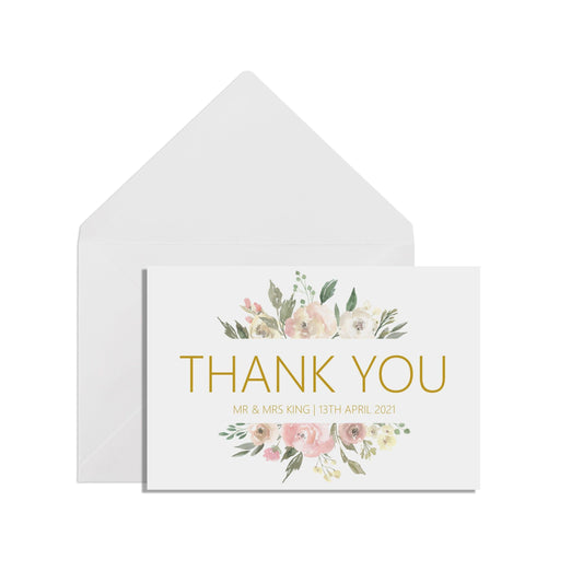  Personalised Thank You Cards, Blush Floral A6 With White Envelopes, Pack Of 10 by PMPRINTED 