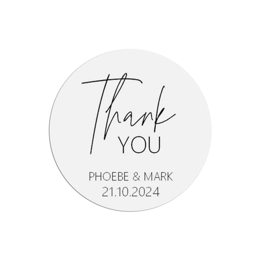  Thank You Wedding Stickers, Black & White 37mm Round With Personalisation At The Bottom x 35 Stickers Per Sheet by PMPRINTED 
