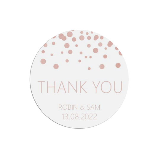  Thank You Wedding Stickers, Blush Confetti 37mm Round Personalised x 35 Stickers Per Sheet by PMPRINTED 