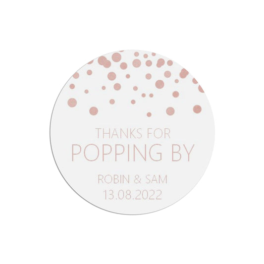  Thanks For Popping By Wedding Stickers, Blush Confetti 37mm Round Personalised x 35 Stickers Per Sheet by PMPRINTED 
