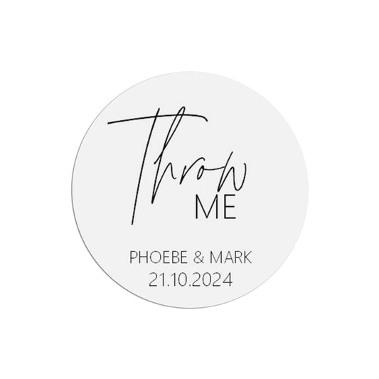  Throw Me Wedding Sticker, Black & White 37mm Round With Personalisation At The Bottom x 35 Stickers Per Sheet by PMPRINTED 