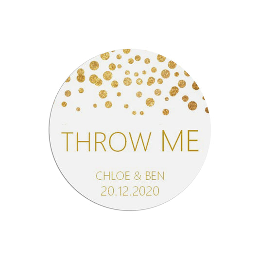  Throw Me Wedding Stickers, Gold Effect 37mm Round Personalised x 35 Stickers Per Sheet by PMPRINTED 