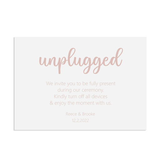  Unplugged Wedding Ceremony, Rose Gold Effect Wedding Sign, Personalised A5, A4, Or A3 by PMPRINTED 