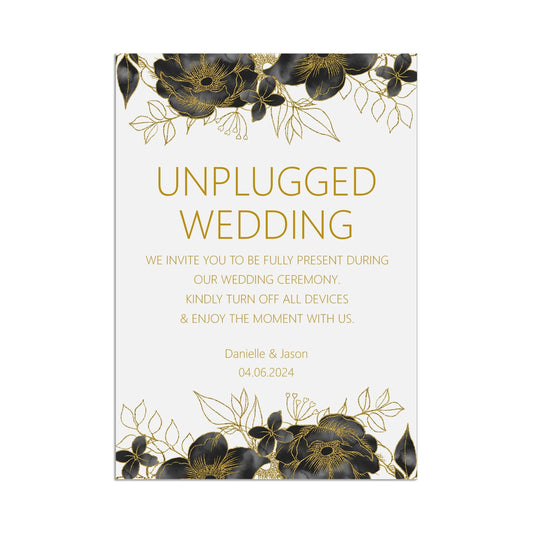  Unplugged Wedding Ceremony Sign, Black & Gold Personalised Printed Sign In Sizes A5, A4 or A3 by PMPRINTED 