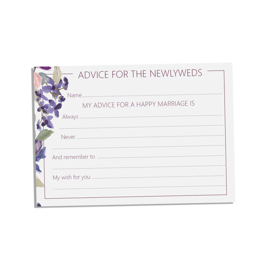  Wedding Advice Cards, A6 Purple Floral Pack Of 25 For Bridal Shower Or Reception. by PMPRINTED 