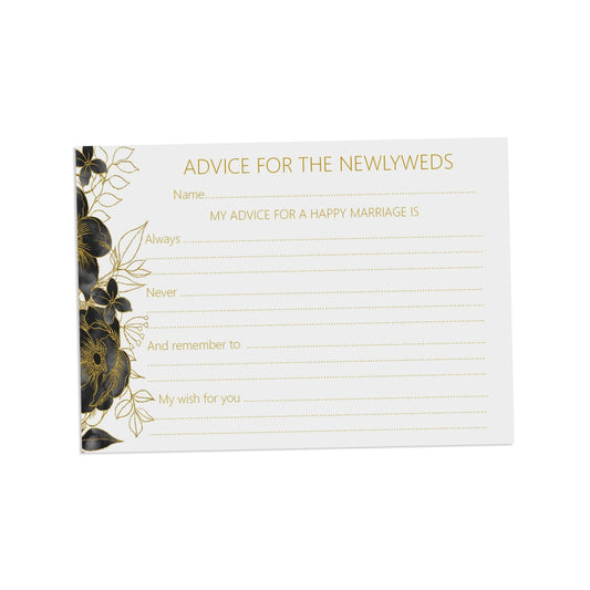  Wedding Advice Cards, Black & Gold, Pack Of 25 A6 Size Cards by PMPRINTED 