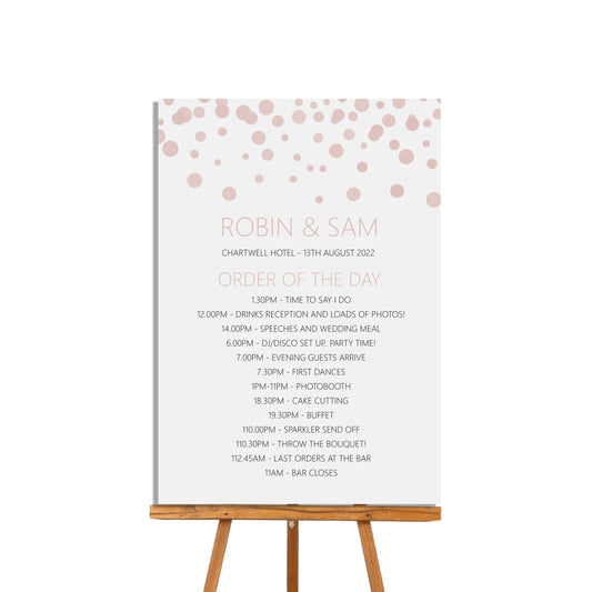  Wedding Order Of The Day, Blush Confetti Timeline Of Events A4 Or A3 Sign by PMPRINTED 