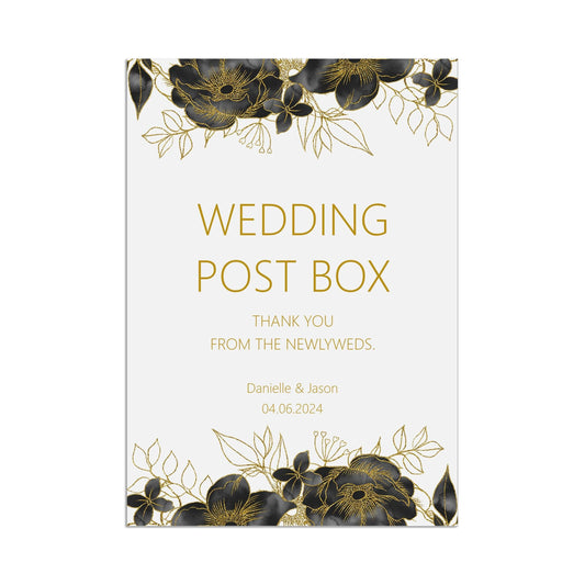  Wedding Post Box Sign, Black & Gold Personalised Printed Sign In Sizes A5, A4 or A3 by PMPRINTED 