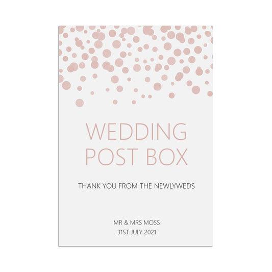  Wedding Post Box Sign, Blush Confetti Personalised A5, A4, Or A3 by PMPRINTED 