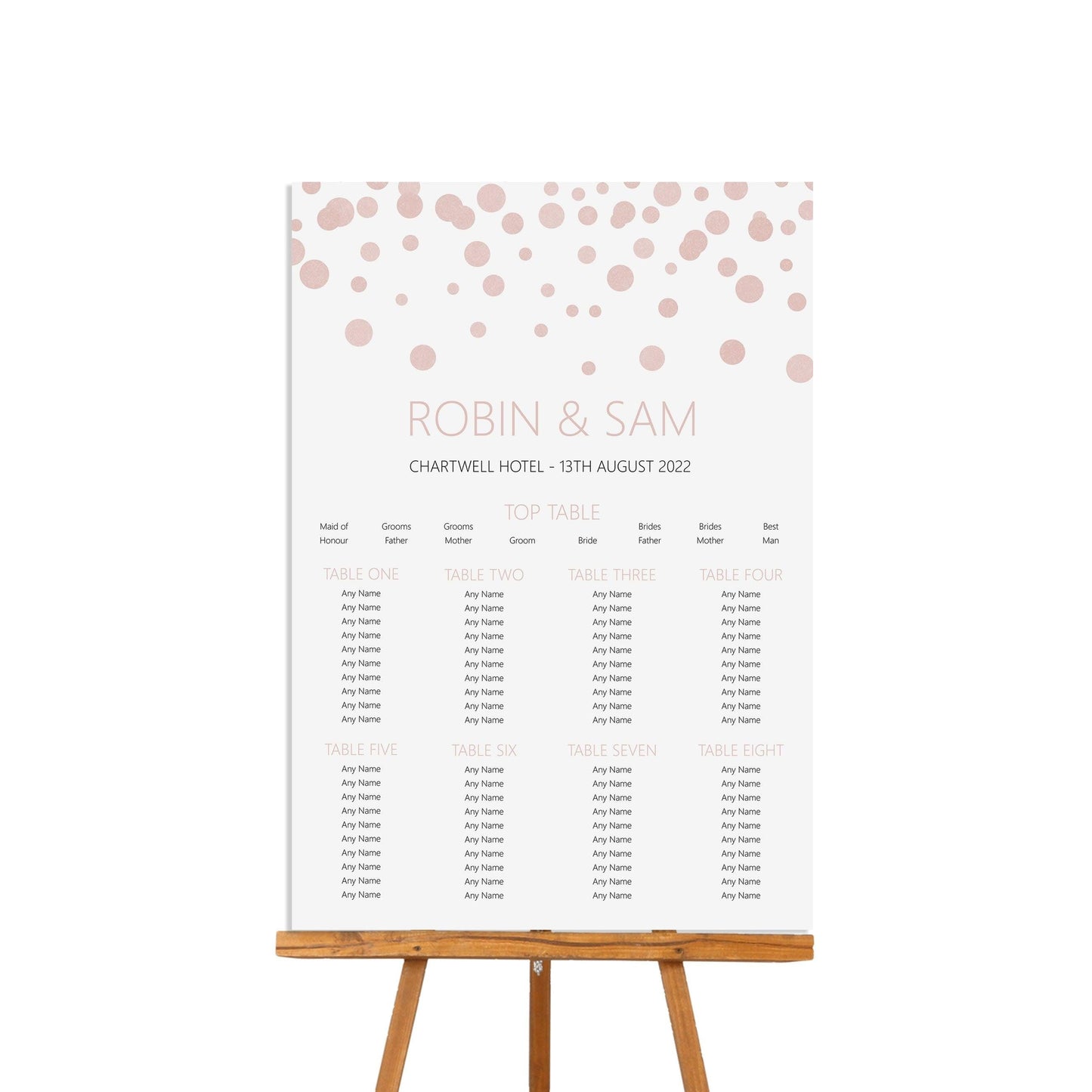  Blush Confetti Wedding Table Plan Seating Chart - A2 Or A1 by PMPRINTED 