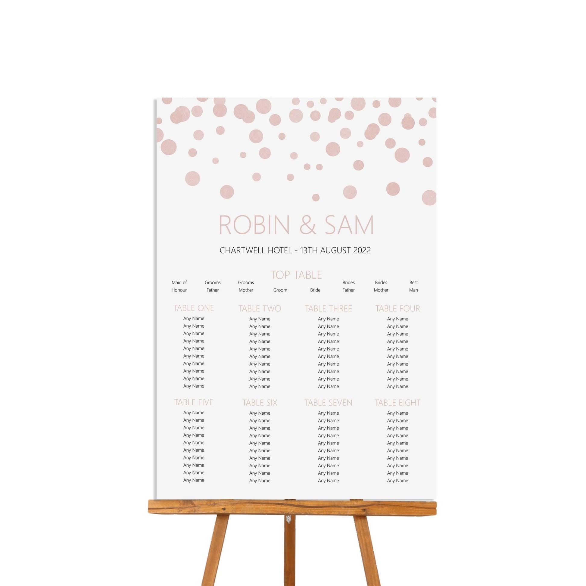  Blush Confetti Wedding Table Plan Seating Chart - A2 Or A1 by PMPRINTED 