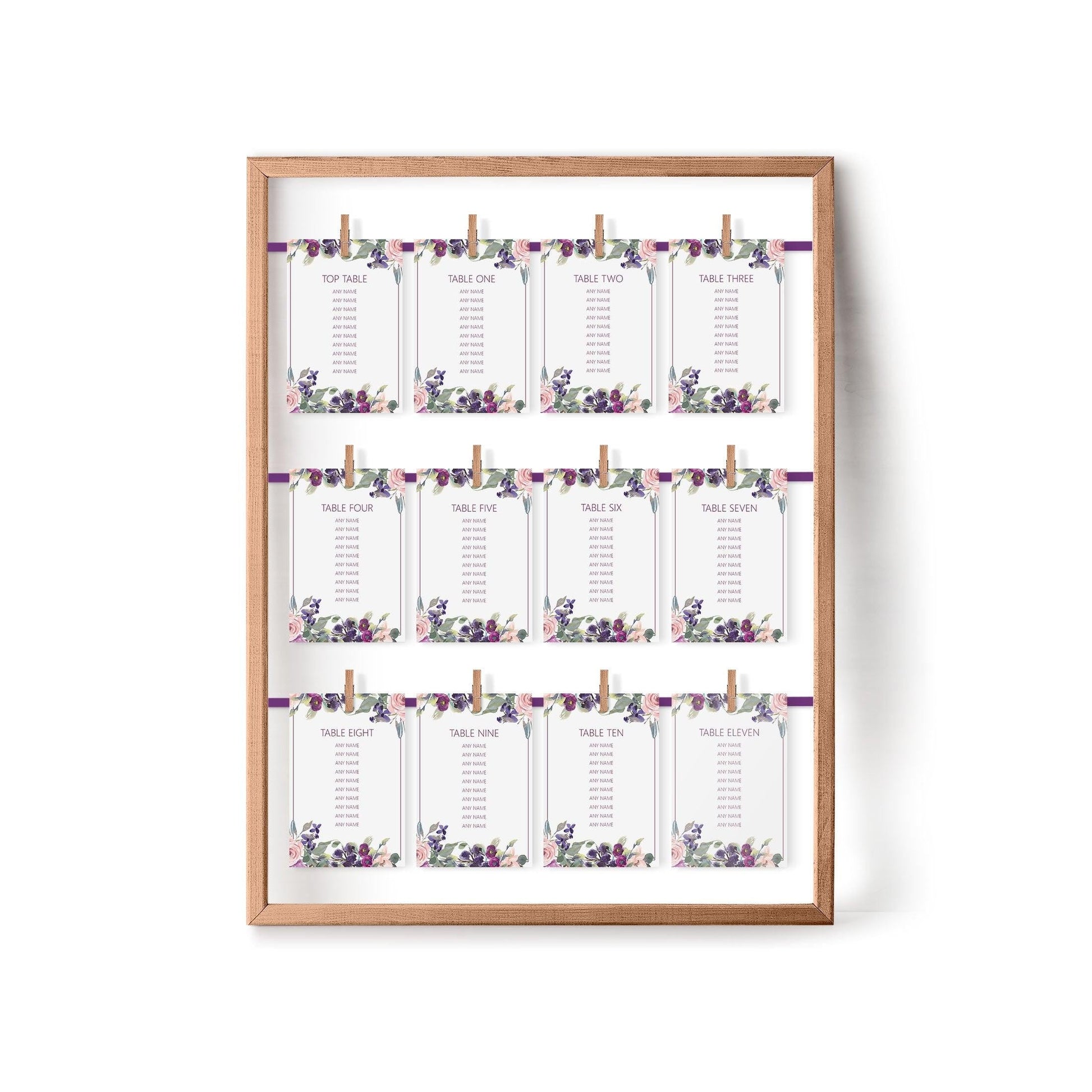  Purple Floral Wedding Table Plan Seating Hanging Cards - 3 Sizes Available by PMPRINTED 
