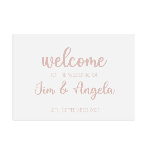  Welcome Wedding Sign Rose Gold Effect, Personalised A5, A4, Or A3 by PMPRINTED 
