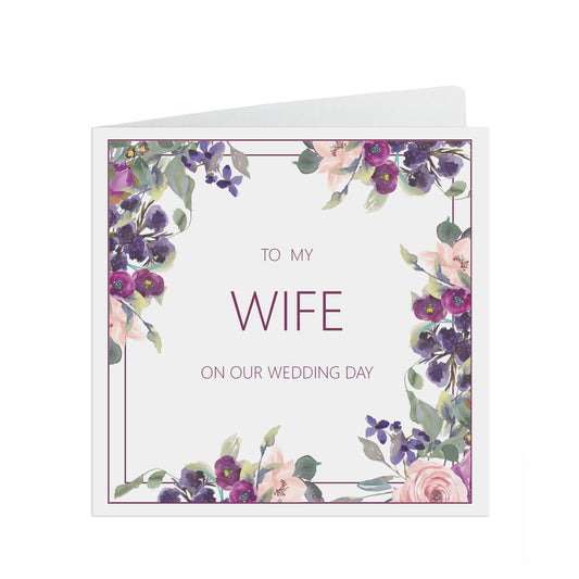  Wife Wedding Day Card, Purple Floral 6x6 Inches With A Kraft Envelope by PMPRINTED 