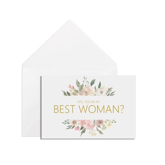  Will You Be My Best Woman? A6 Blush Floral Proposal Card With White Envelope by PMPRINTED 