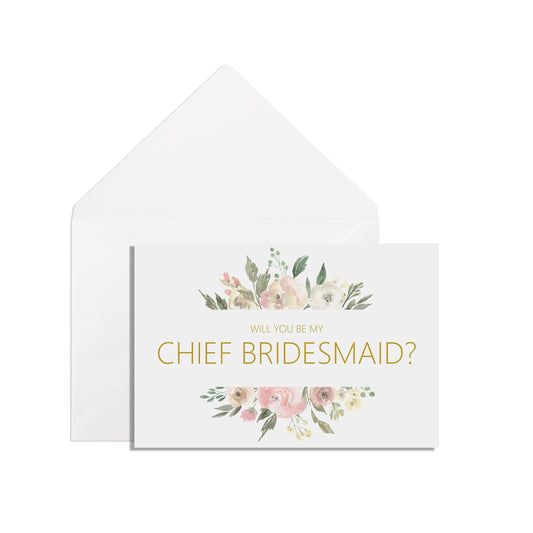  Will You Be My Chief Bridesmaid? A6 Blush Floral Proposal Card With White Envelope by PMPRINTED 
