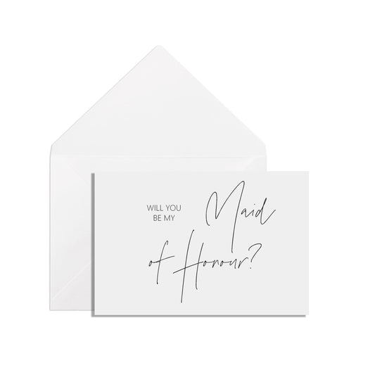  Will You Be My Maid Of Honour?, A6 Black & White Proposal Card With White Envelope by PMPRINTED 