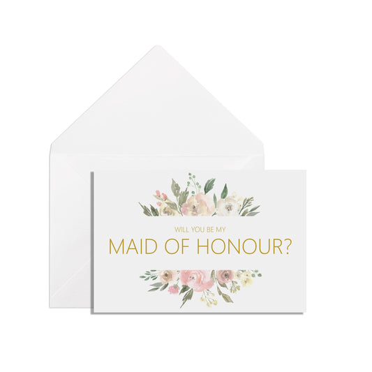  Will You Be My Maid Of Honour? A6 Blush Floral Proposal Card With White Envelope by PMPRINTED 