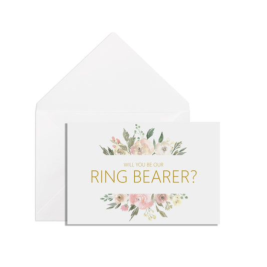  Will You Be Our Ring Bearer? A6 Blush Floral Proposal Card With White Envelope by PMPRINTED 