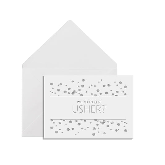  Will You Be Our Usher? Wedding Proposal Cards A6 Silver Effect With White Envelope by PMPRINTED 