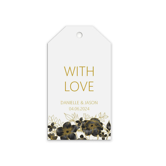  With Love Favour Gift Tags, Black & Gold Personalised Pack Of 10 by PMPRINTED 