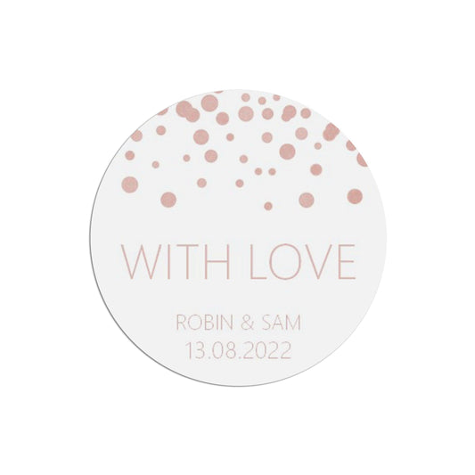  With Love Wedding Stickers, Blush Confetti 37mm Round Personalised x 35 Stickers Per Sheet by PMPRINTED 
