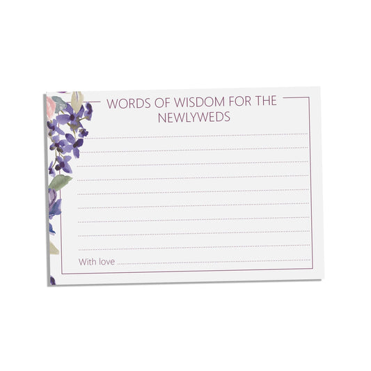  Words Of Wisdom Advice Cards. A6 Purple Floral, Pack Of 25 For Wedding Reception Or Bridal Shower by PMPRINTED 